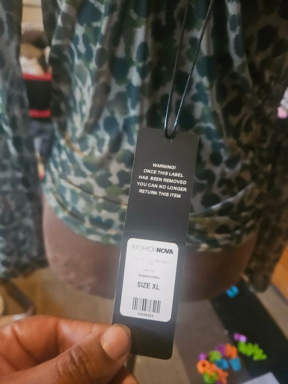 Fashion Nova Off-Shoulder Green Camo Mesh Top - Picture 7 of 8